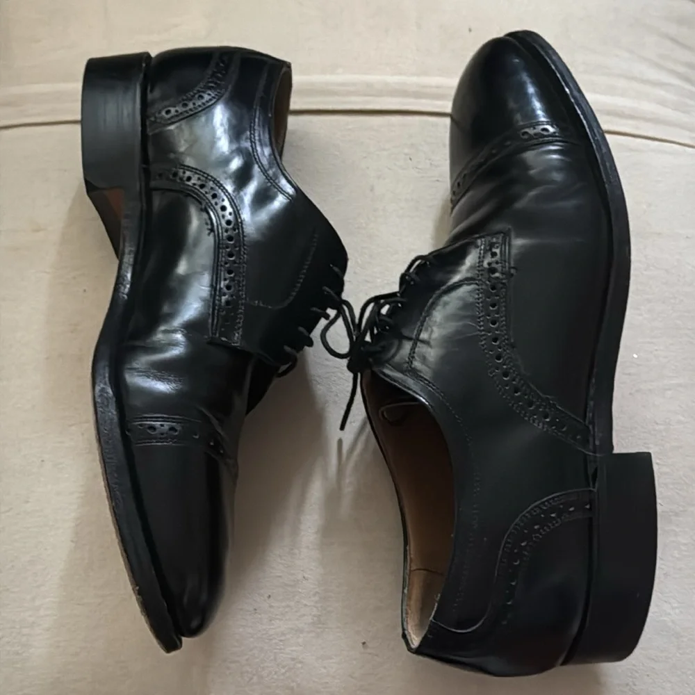Johnston & Murphy Black Bradford Cap Toe Leather Men's Dress Shoes Sz‎ 8 1/2